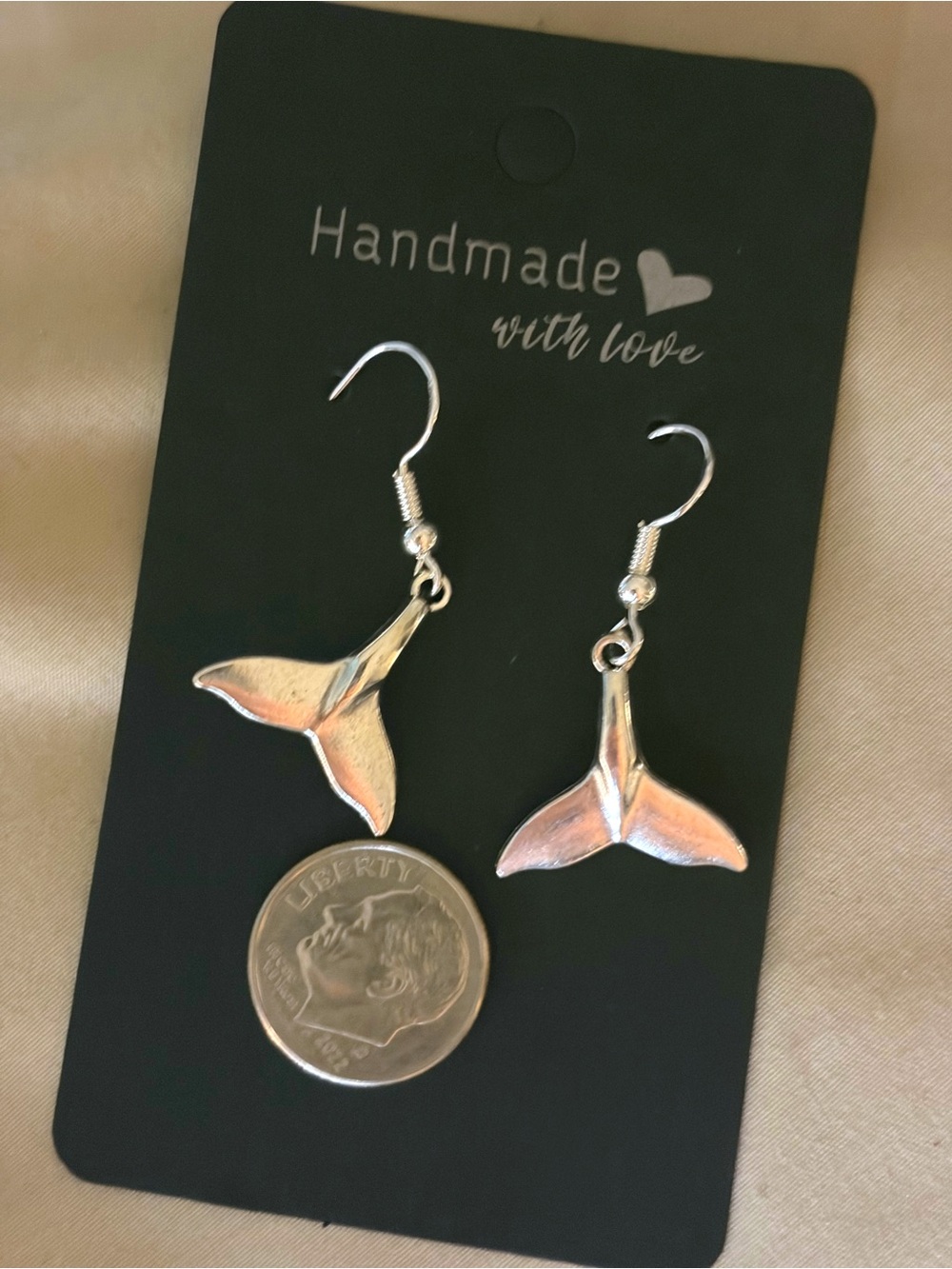 Handmade 925 Silver Hook Earrings w Detailed Whale Tail Charms